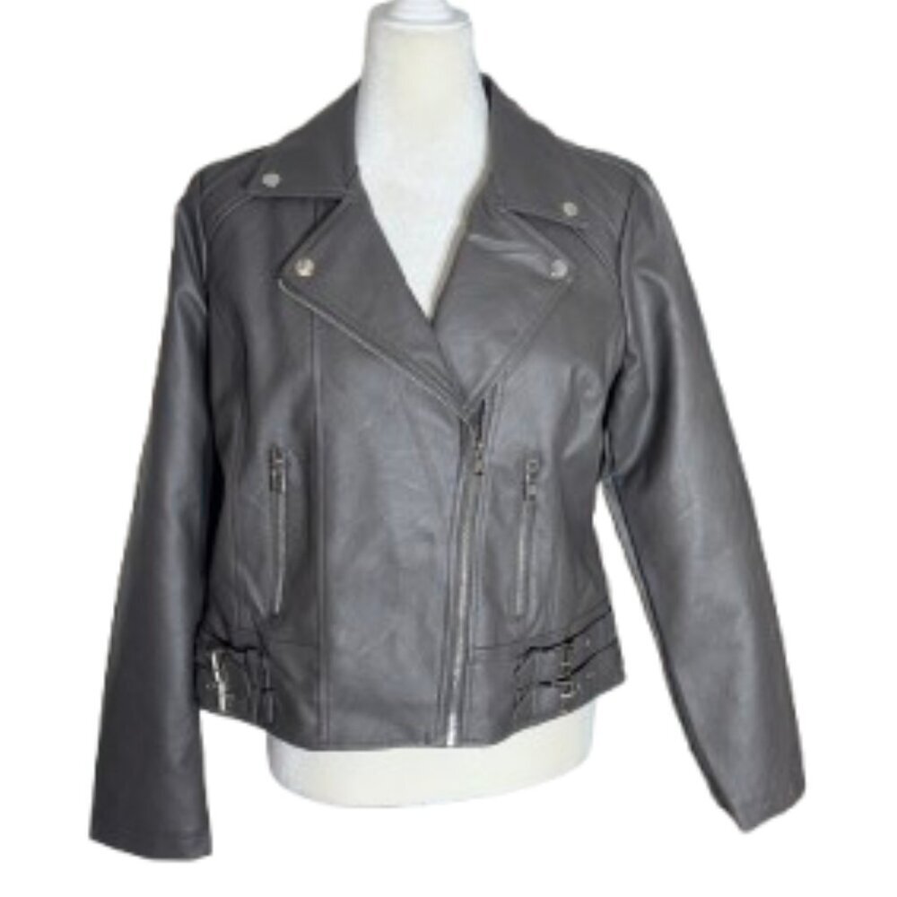 NWT Selby Collection Charcoal Faux Leather / Fur Short Waisted Jacket Size PL